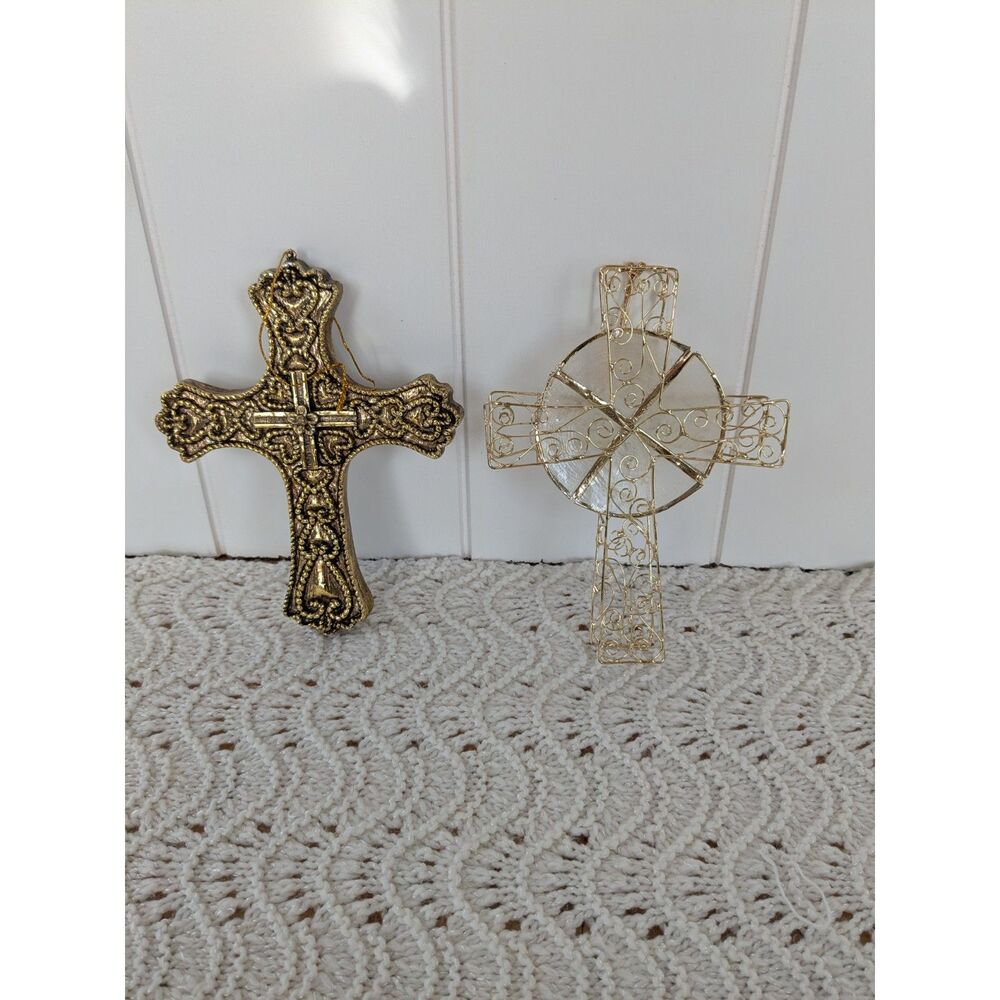 Lot of 2 Celtic Cross Tree Ornaments - 6"
